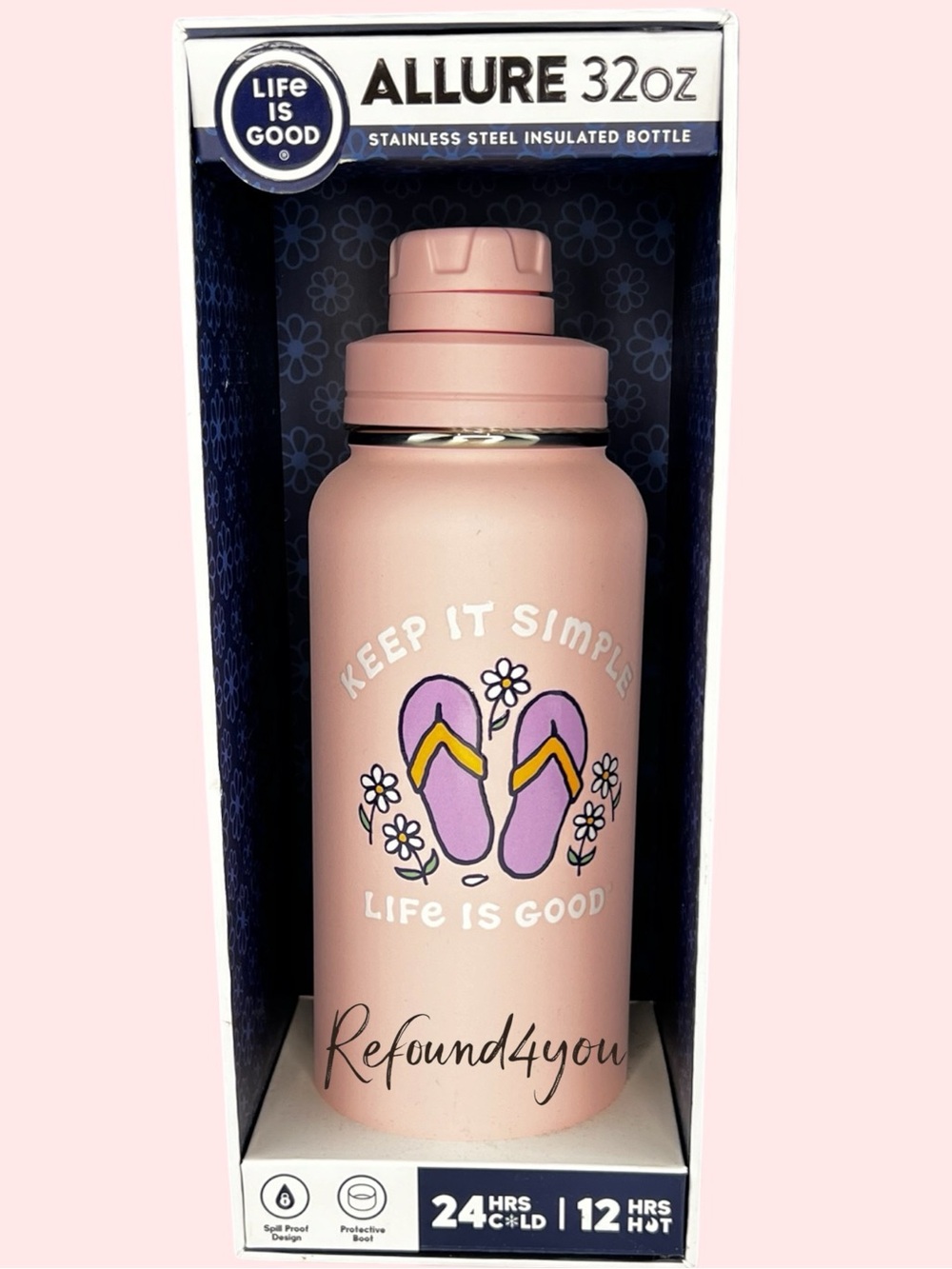 Life is Good - ‘Keep it Simple’ 32oz insulated H20 bottle.  NWT. Firm!